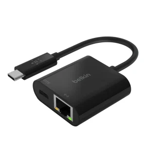 Adaptador Belkin USB-C para Ethernet Gigabit (RJ-45) + Porta de Carregamento USB-C PD - Preto