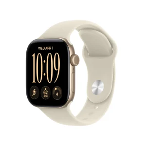 Apple Watch Series 12 GPS, caixa em alumínio dourado‑claro de 42 mm com Bracelete desportiva areia - S/M