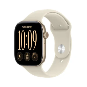 Apple Watch Series 12 GPS, caixa em alumínio dourado‑claro de 46 mm com Bracelete desportiva areia - S/M