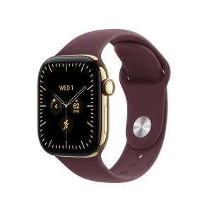 Apple Watch Series 12 GPS + Cellular, caixa em titânio ouro radiante de 42 mm com Bracelete desportiva bordô - S/M