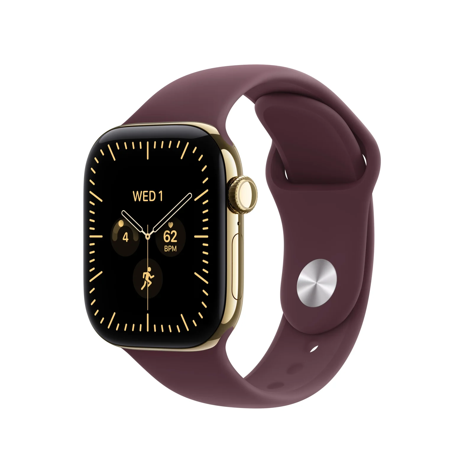Apple Watch Series 12 GPS + Cellular, caixa em titânio ouro radiante de 42 mm com Bracelete desportiva bordô - S/M